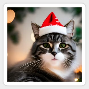 Cat with Christmas Hat Sticker